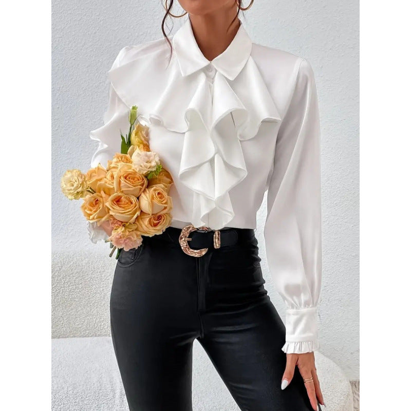 Damen Bluse Mitraffinierten Rüschendetails und Eleganten Ärmeln R&B