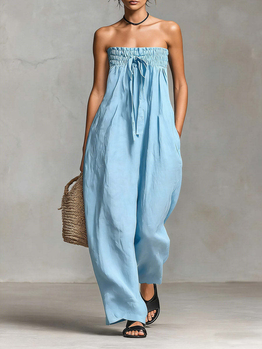 Damen Lässiges Jumpsuit mit elastischem Oberteil und weitem Bein R&B