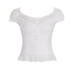 Damen Elegantes Blusenoberteil mit verspielten Puffärmeln und Knopfleiste R&B