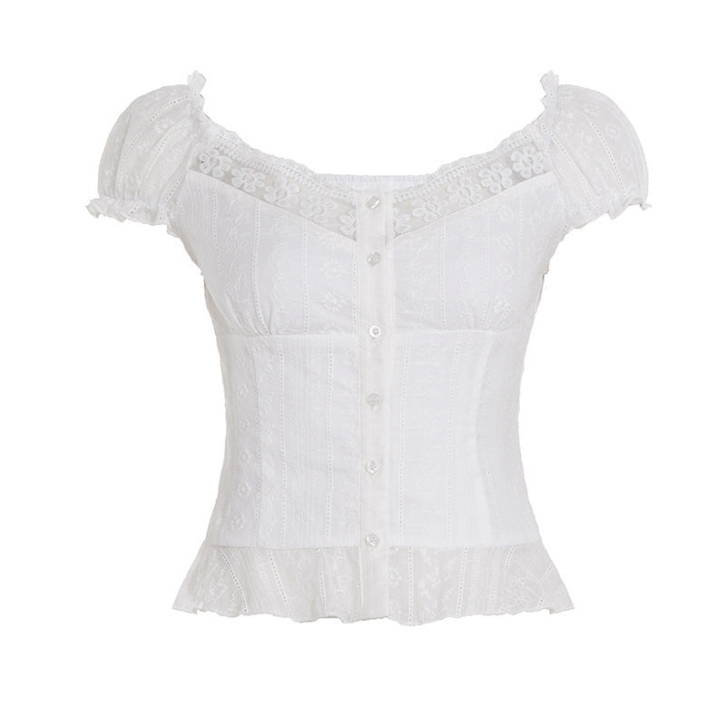 Damen Elegantes Blusenoberteil mit verspielten Puffärmeln und Knopfleiste R&B