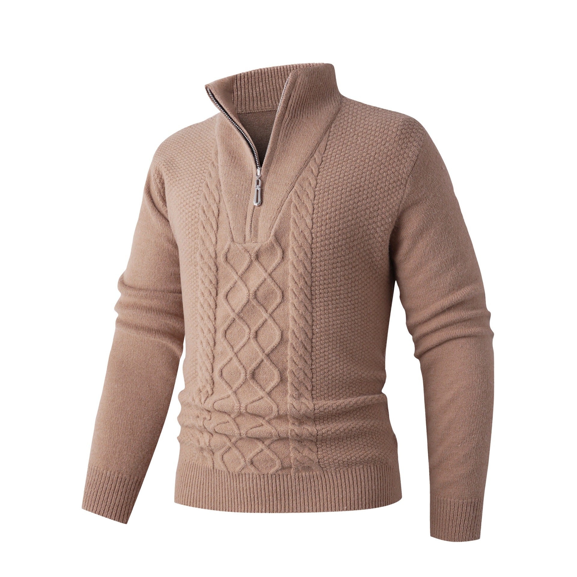 Herren Eleganter Strickpullover mit hohem Kragen und Reißverschluss R&B