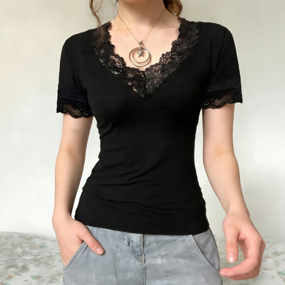 Damen T-Shirt mit elegantem Spitzenbesatz R&B