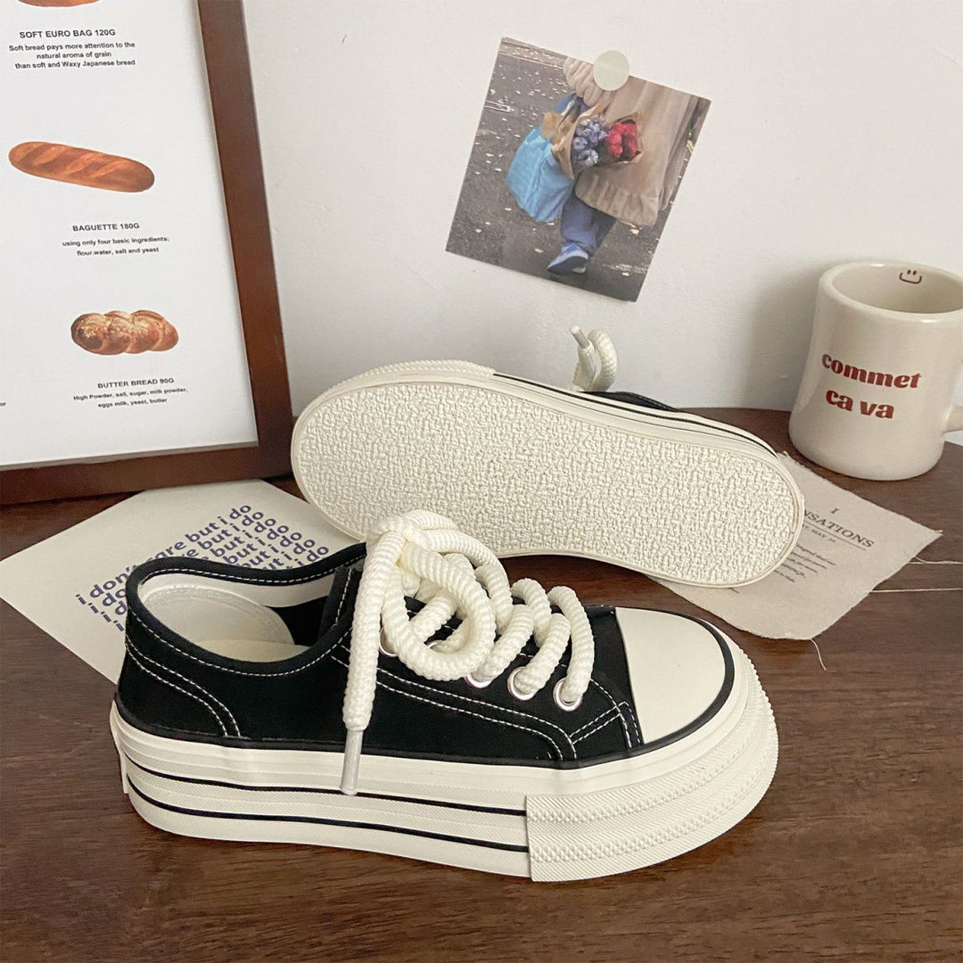 Damen Fashion Plateau Sneakers mit robustem Obermaterial und gestreiftem Sohlenprofil R&B