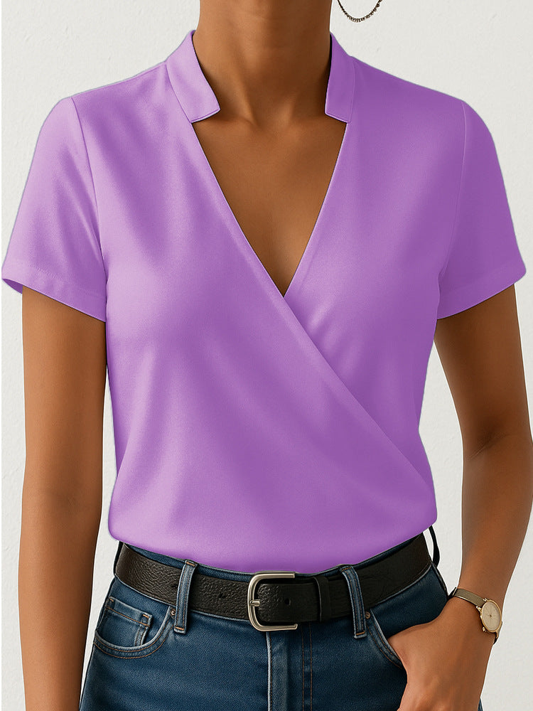 Damen Elegantes Wickeloberteil mit modischem Stehkragen R&B