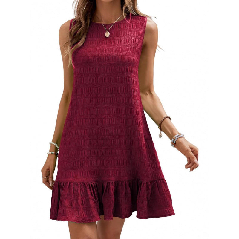 Damen lässiges Sommerkleid mit Rüschensaum und strukturiertem Stoff R&B