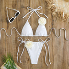Damen verstellbarer Triangel-Bikini mit dekorativen Blumenapplikationen R&B