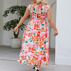 Damen Maxikleid mit Blumendesign und elastischem Bund R&B