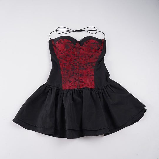 Damen Trägerkleid mit Corsagen-Design und voluminösem Rock R&B