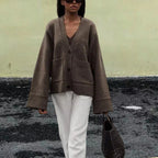 Damen Lässiger Strickjacke mit großen Taschen und offenem Schnitt R&B