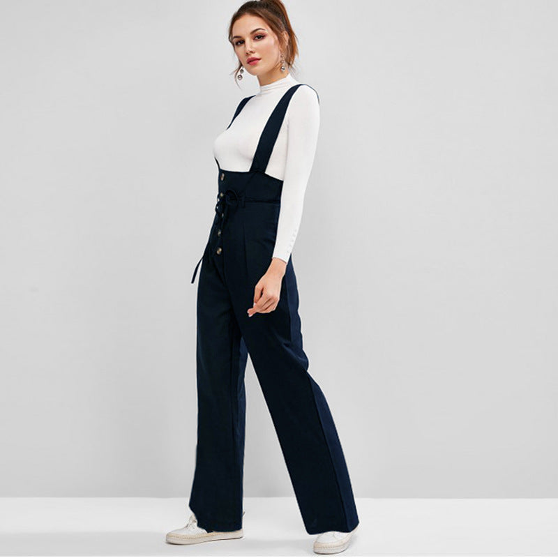 Damen Hochwertiger Jumpsuit mit blickdichten Trägern und Knopfdetail R&B