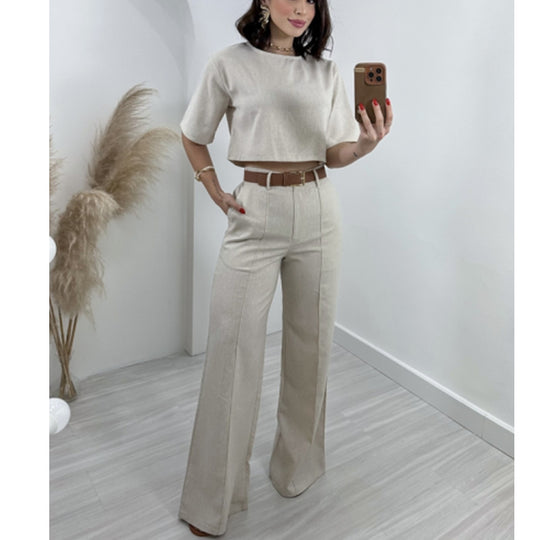 Damen Modisches Crop-Top mit weiter Hose R&B
