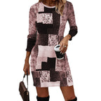 Damen Strickkleid mit modernem geometrischen Muster und langen Ärmeln R&B
