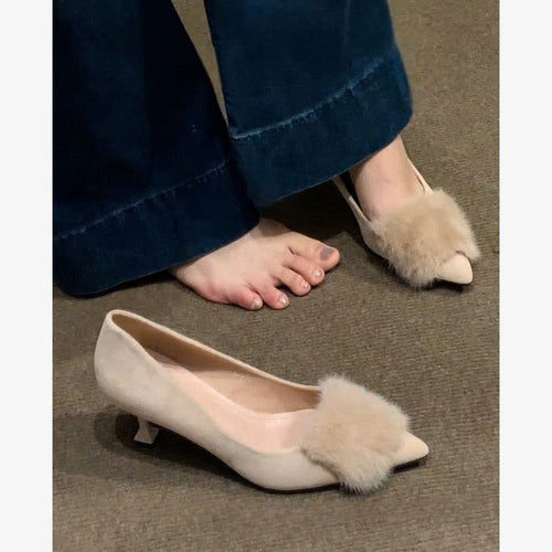 Damen elegante High Heel Schuhe mit luxuriösem Fellbesatz R&B