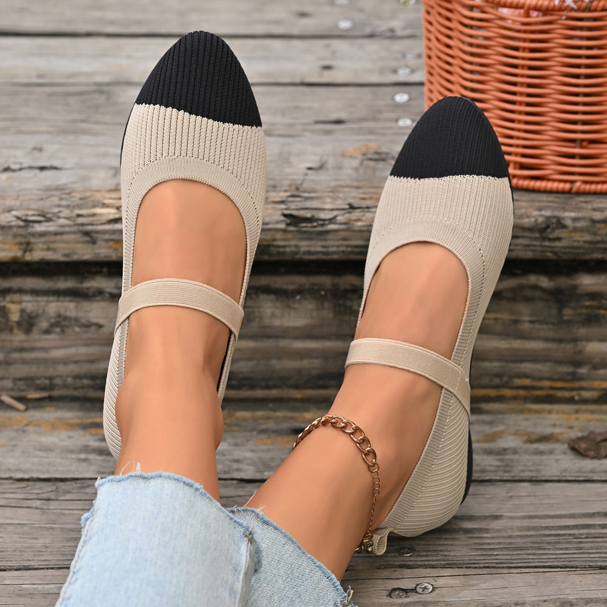 Damen Ballerinas mit elastischem Riemendesign und atmungsaktiver Textiloberfläche R&B