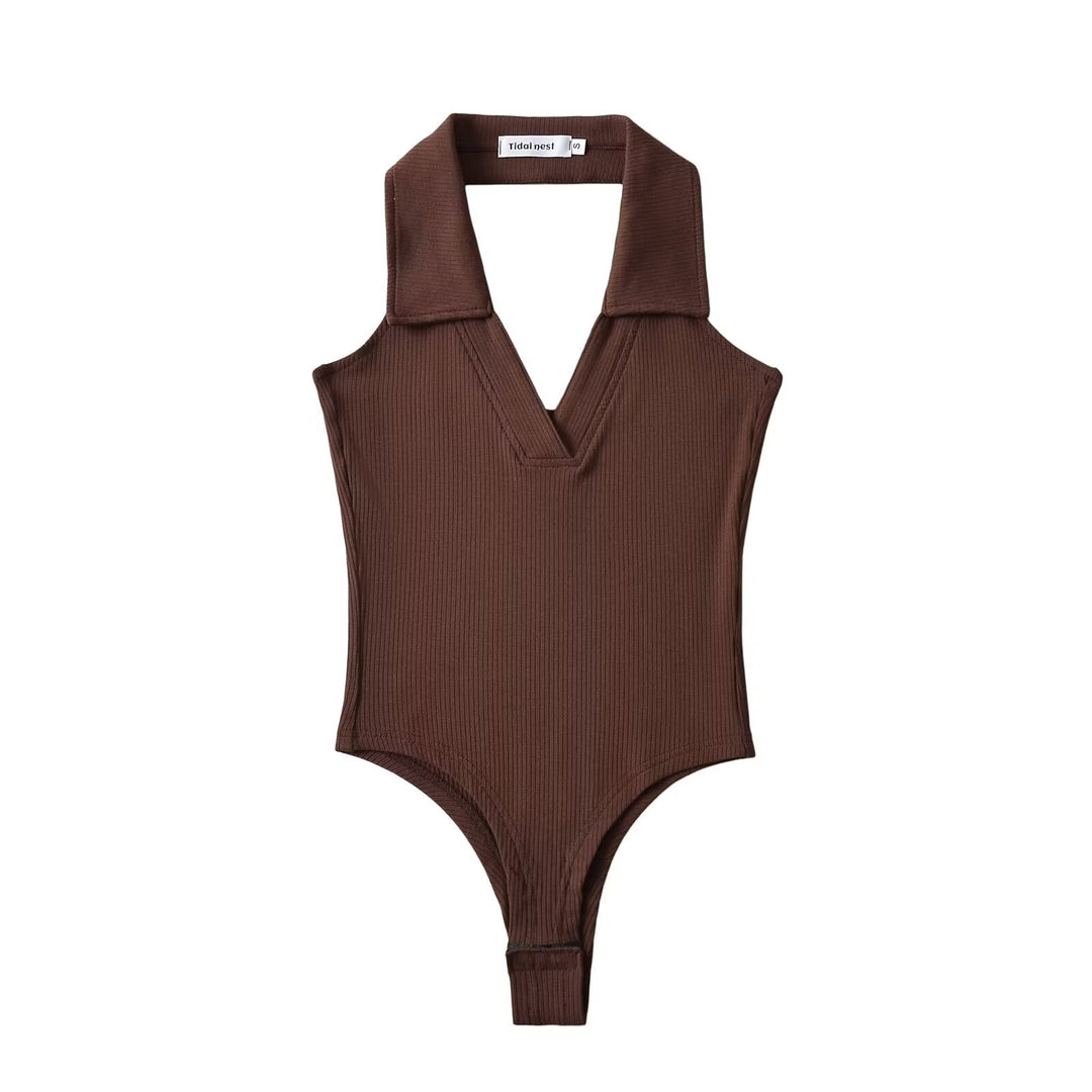 Damen figurbetontes Bodysuit mit modischem Kragen R&B