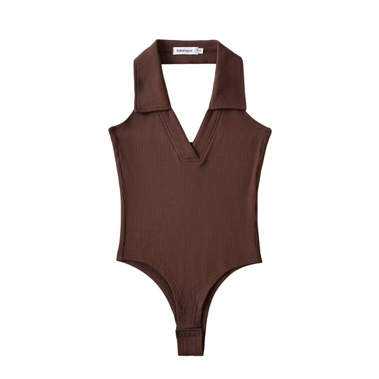 Damen figurbetontes Bodysuit mit modischem Kragen R&B
