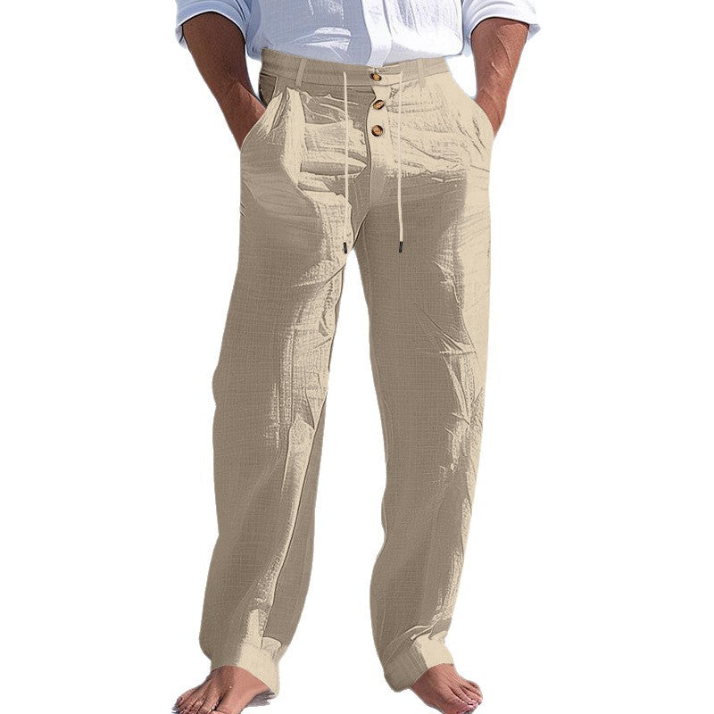 Herren lässige Strandhose mit elastischem Bund und Druckknopf R&B