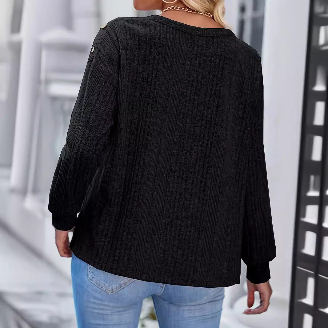 Damen Stylisches Strickoberteil mit überschnittenen Schultern und Knopfdetails R&B