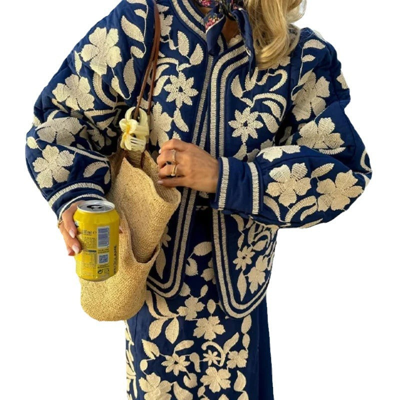 Damen Bestickte Baumwolljacke mit floralem Design und weichem Futter R&B