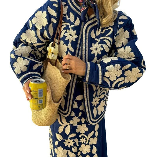 Damen Bestickte Baumwolljacke mit floralem Design und weichem Futter R&B