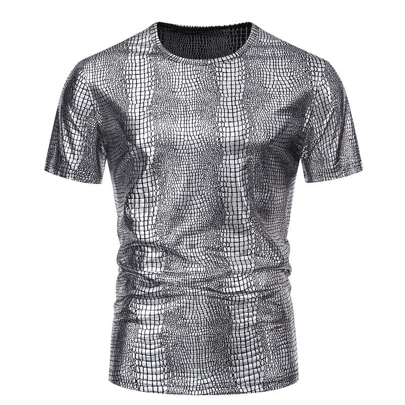 Herren Glamouröses Kurzarmpullover im Schlangenleder-Look R&B
