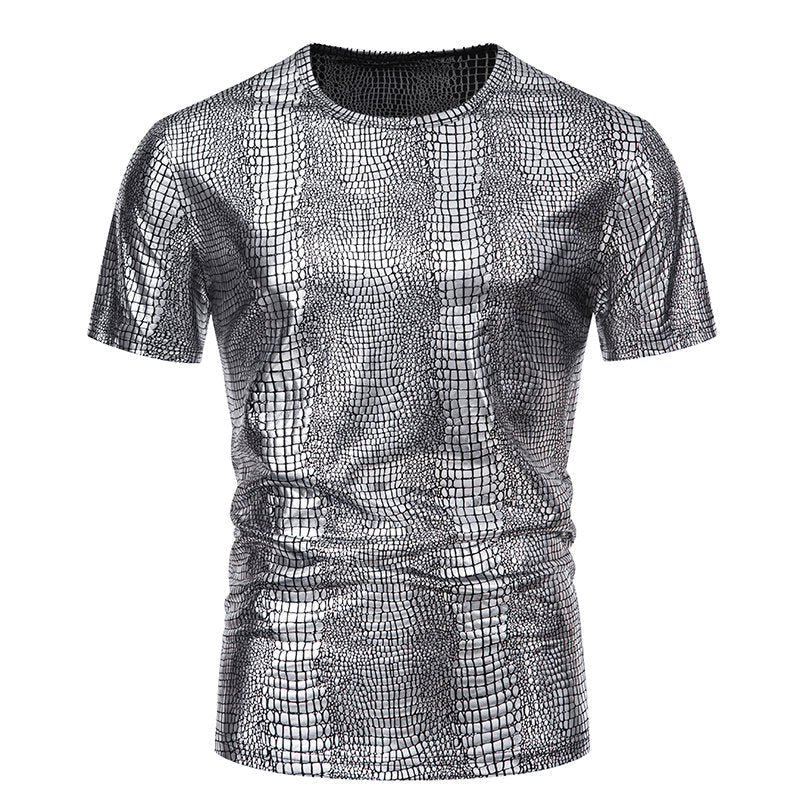 Herren Glamouröses Kurzarmpullover im Schlangenleder-Look
