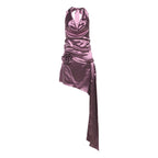 Damen Satin Minikleid mit asymmetrischem Saum und dekorativem Blumenmotiv R&B