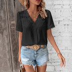 Damen Kurzarmbluse mit Spitzenbesatz und Strukturiertem Design R&B