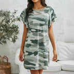 Damen Freizeitkleid mit Rüschendetails und Camouflage-Design R&B