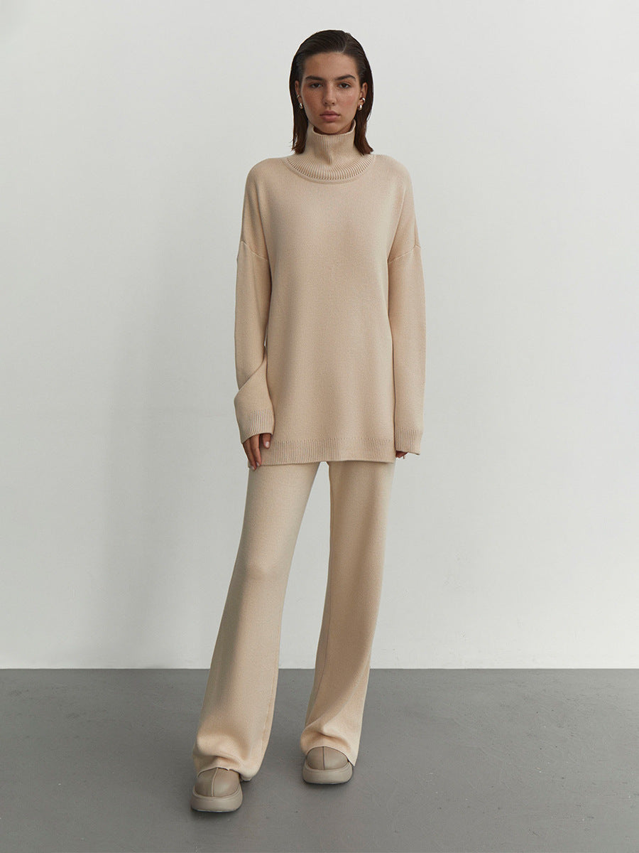 Damen Modisches Strickensemble mit hohem Kragen und weitem Schnitt R&B