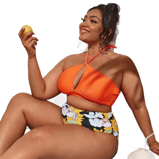 Damen Bikini-Set mit hoher Taille und verspieltem Blumenmuster R&B