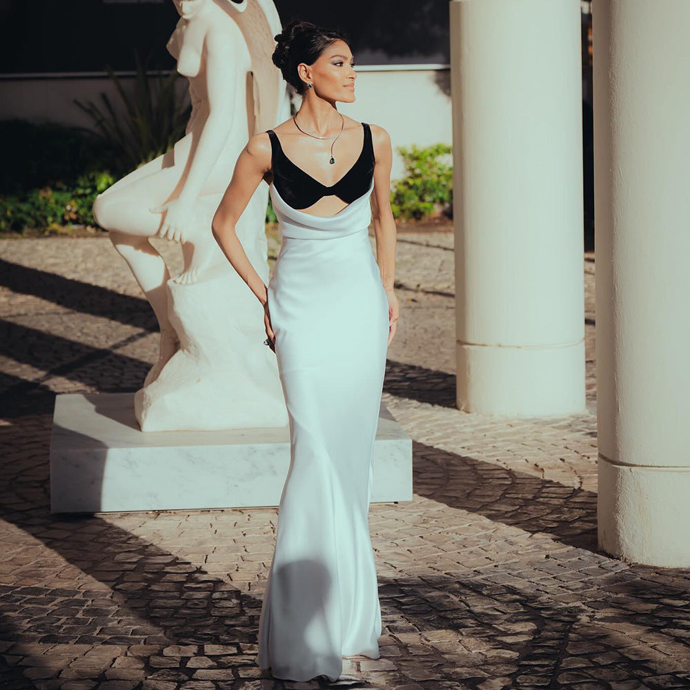 Damen Elegantes langes Kleid mit raffiniertem Bustier-Design und fließendem Rock R&B
