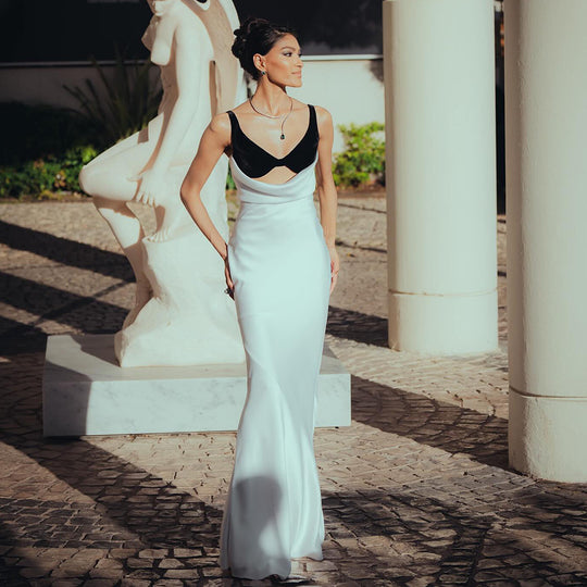 Damen Elegantes langes Kleid mit raffiniertem Bustier-Design und fließendem Rock R&B