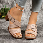 Damen Offene Blockabsatz-Sandalen mit verzierten Riemen und komfortabler Fußbettung R&B