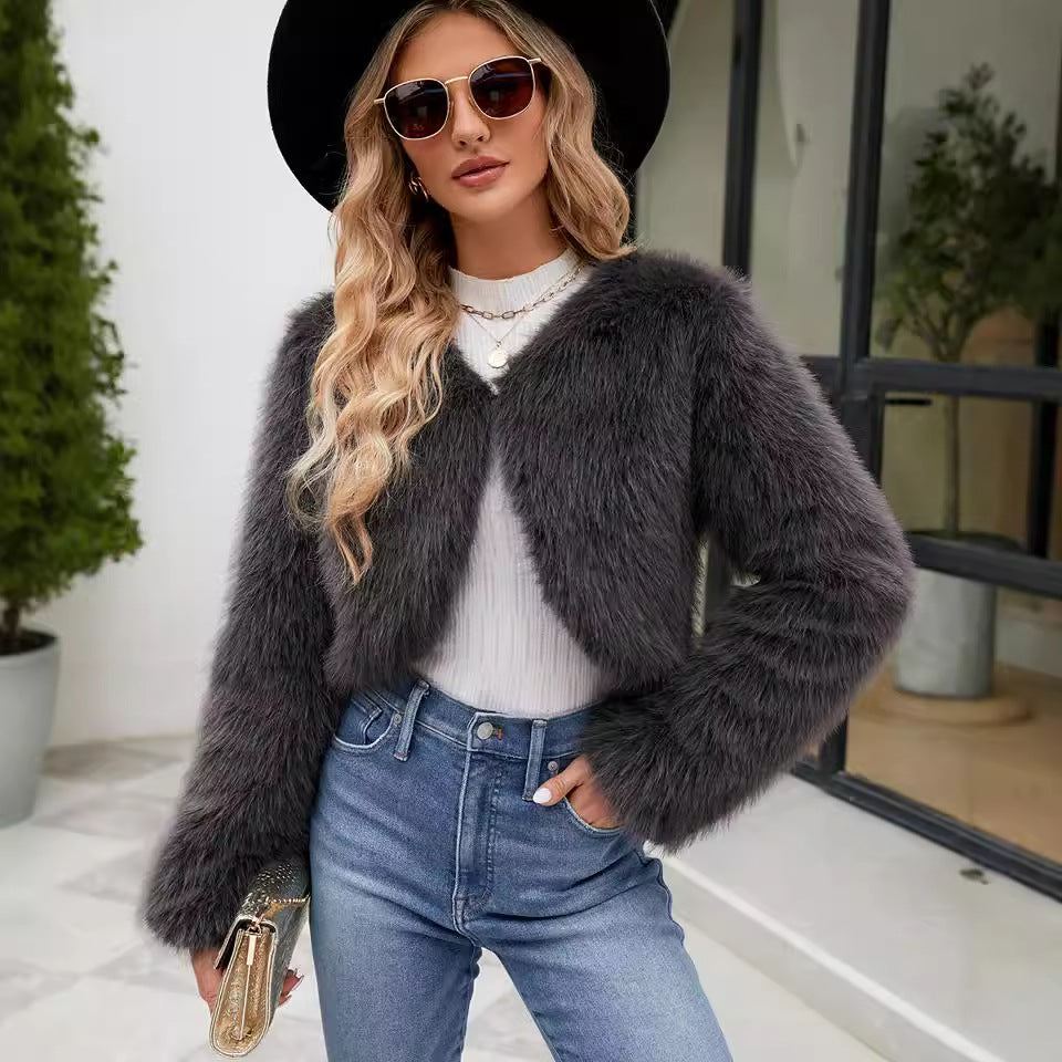 Damen Elegante und kuschelige Kurzjacke mit Kunstfell R&B