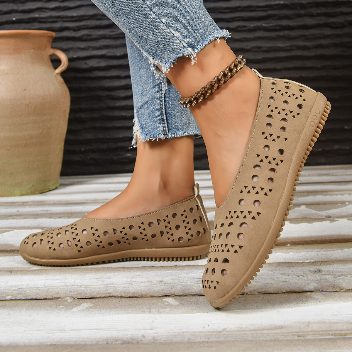 Damen Ballerinas mit modischem Lochdesign und rutschfester Sohle R&B