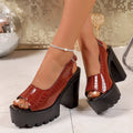 Damen Plateau-Pumps mit modischem Krokodil-Look und stabiler Sohle R&B