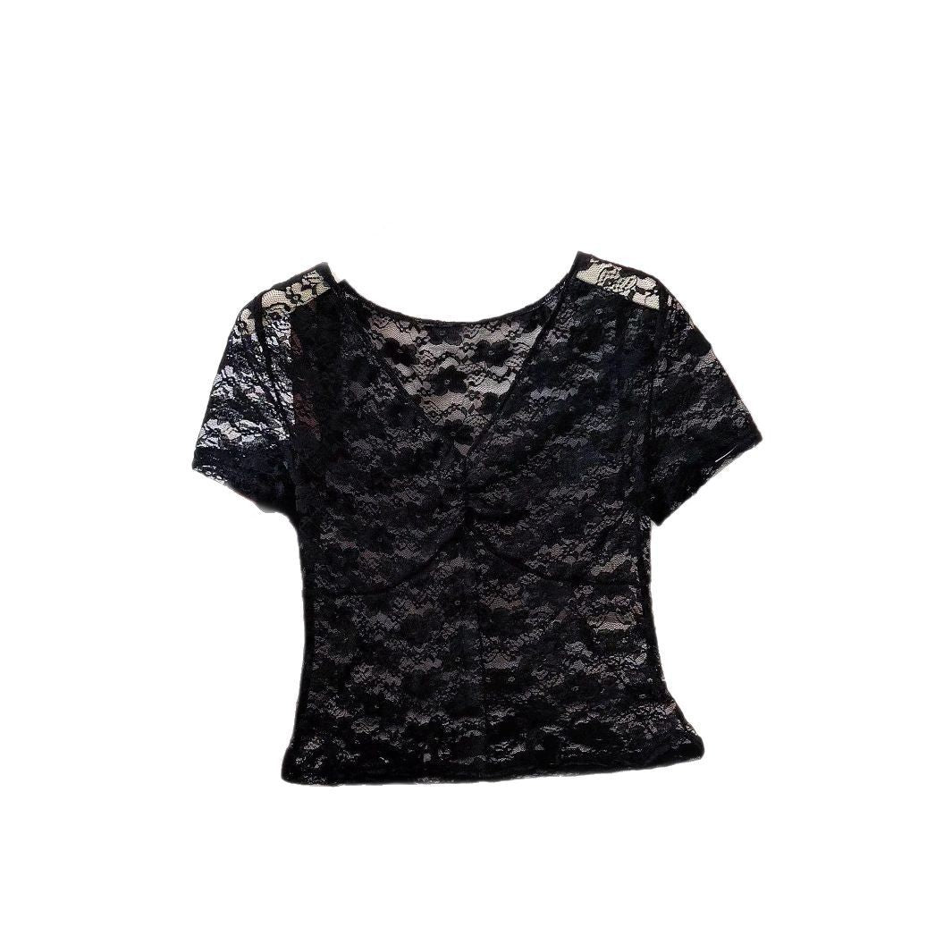 Damen Spitze Oberteil mit V-Ausschnitt und gerafftem Design R&B