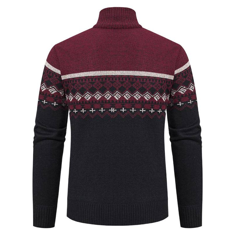Herren Strickjacke mit Stehkragen und Norweger-Muster R&B
