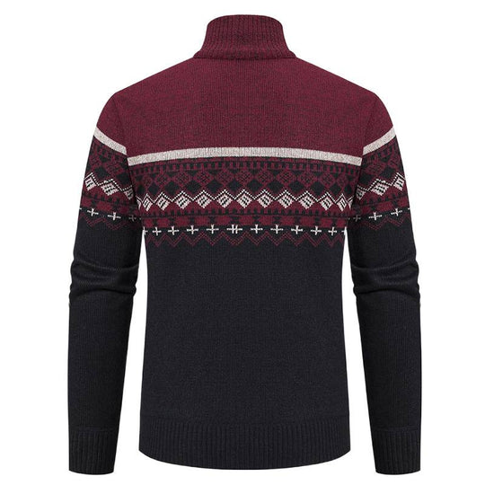 Herren Strickjacke mit Stehkragen und Norweger-Muster R&B