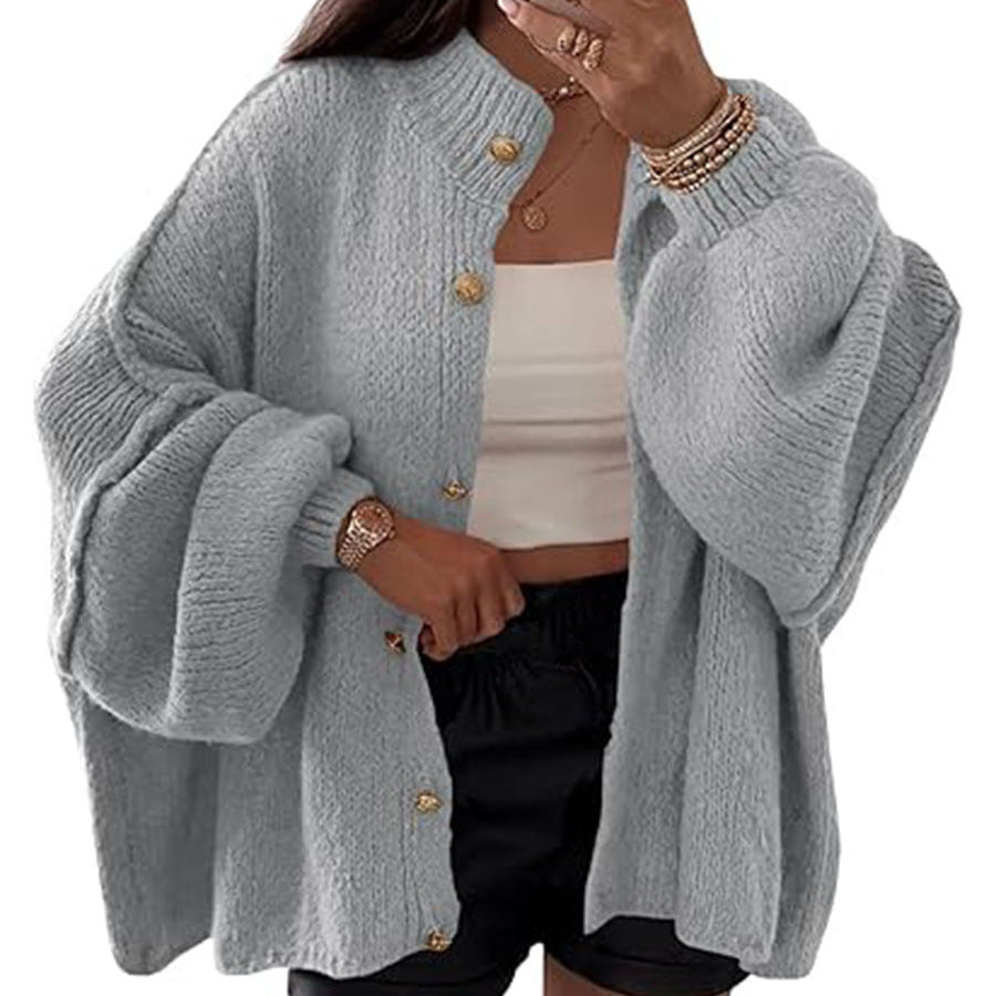 Damen Flauschige Strickjacke mit überschnittenen Schultern R&B