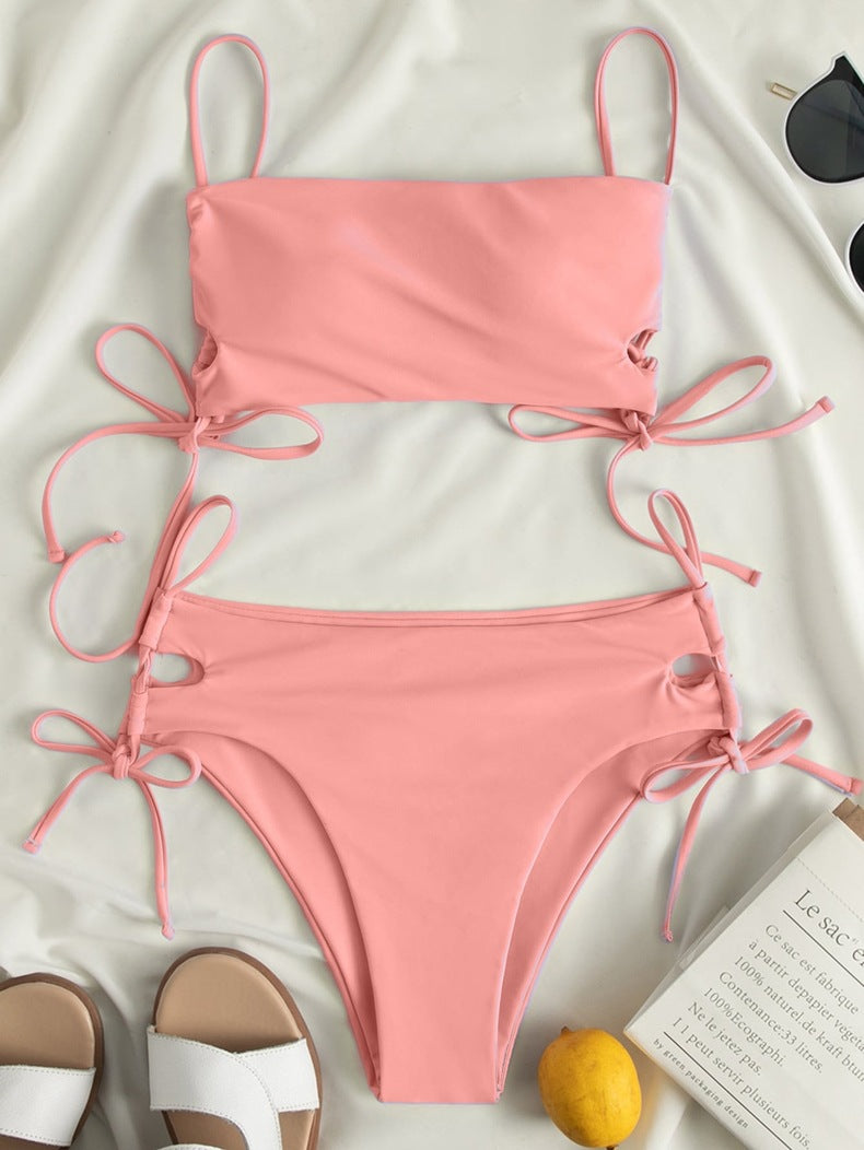Damen Zweiteiler Bikini Set mit modischen Schnürdetails R&B