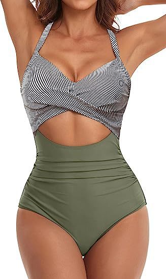 Damen Cut-Out Badeanzug mit Kreuzgurt R&B