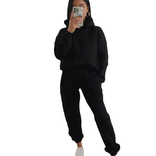 Damen Komfortabler Fleece Hoodie und Jogginghose Set R&B