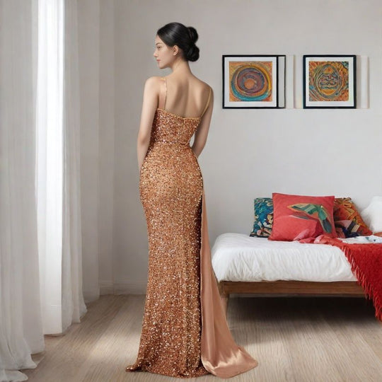 Damen Glamouröses Abendkleid mit schimmernden Pailletten und elegantem Schlitz R&B