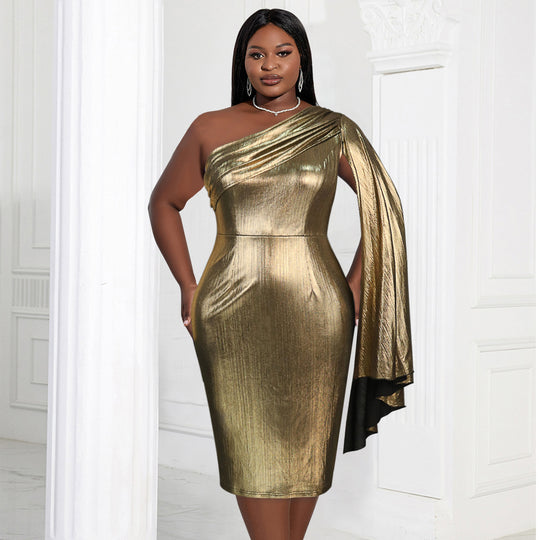 Damen Glamouröses One-Shoulder Abendkleid mit schimmerndem Stoff R&B