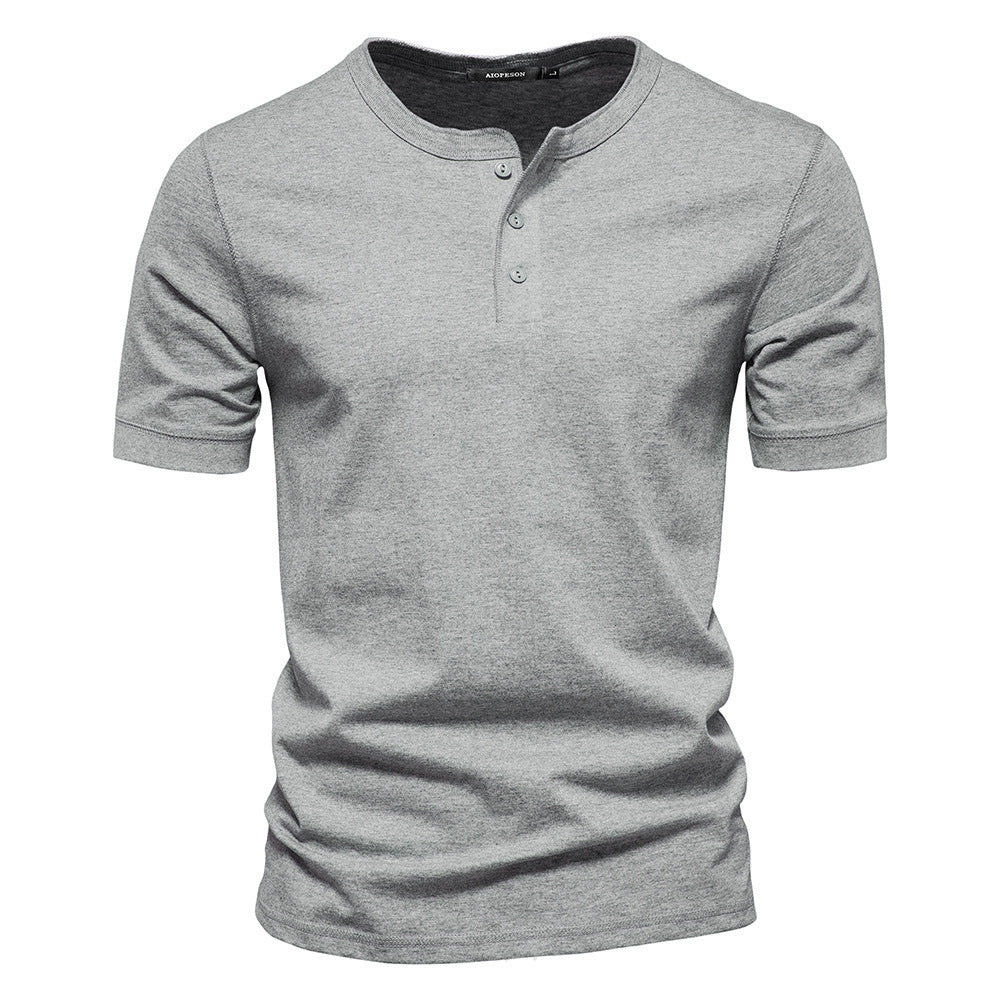Herren nan schmal geschnittenes Kurzarmshirt mit kurzer Knopfleiste und geripptem Kragen aus Baumwollmix R&B