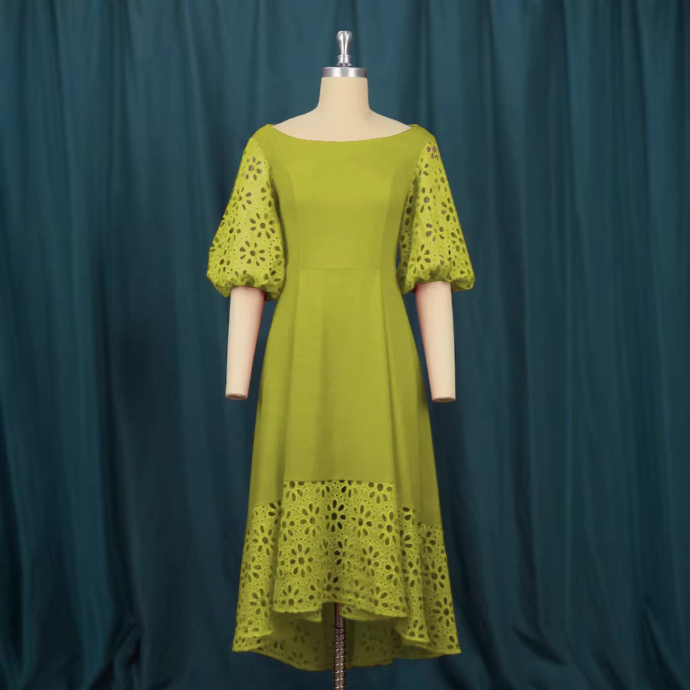 Damen Midi-Kleid mit eleganten Lochmuster-Details R&B