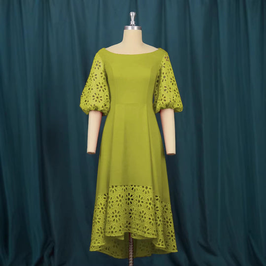 Damen Midi-Kleid mit eleganten Lochmuster-Details R&B