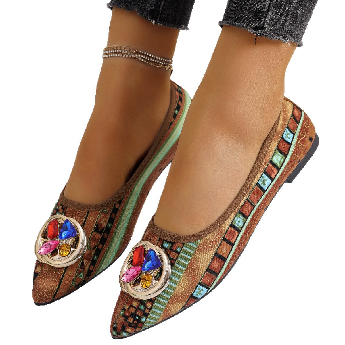 Damen elegante Ballerinas mit funkelndem Schmuckdetail R&B